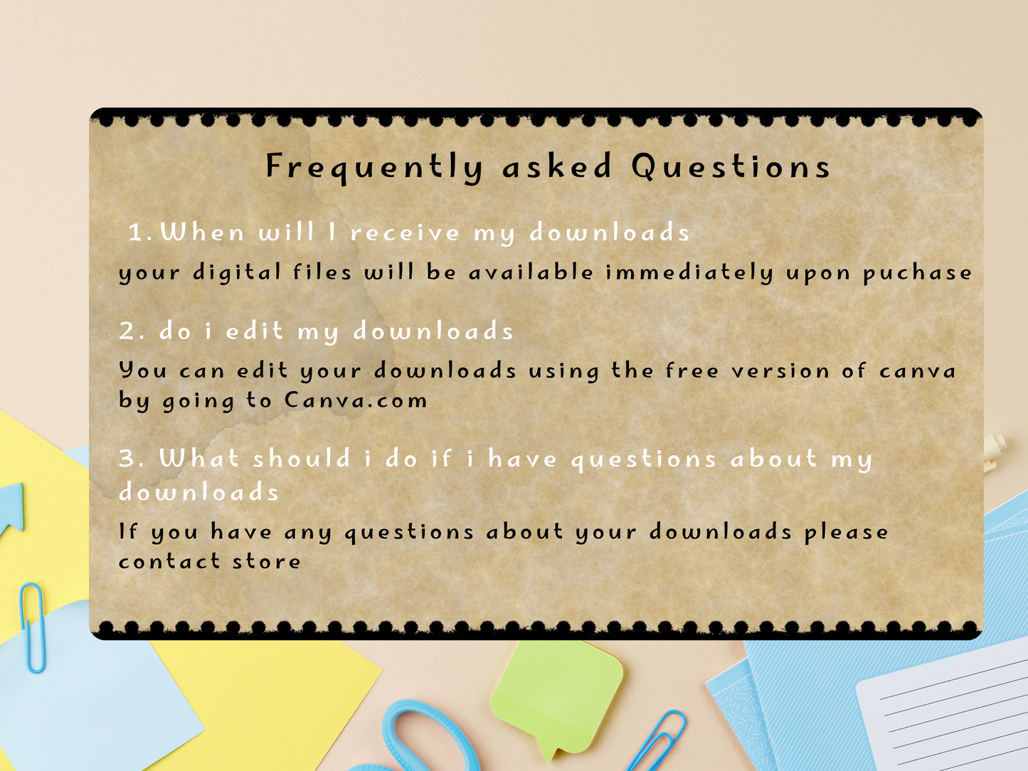 FAQ card with text on a colorful background