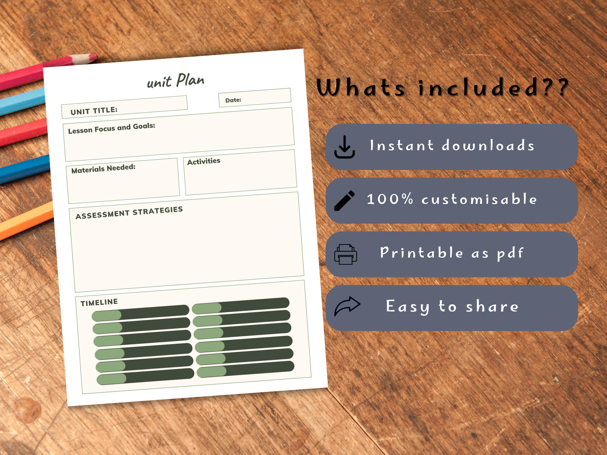 Parent contact log book on a wooden desk with text about included features.