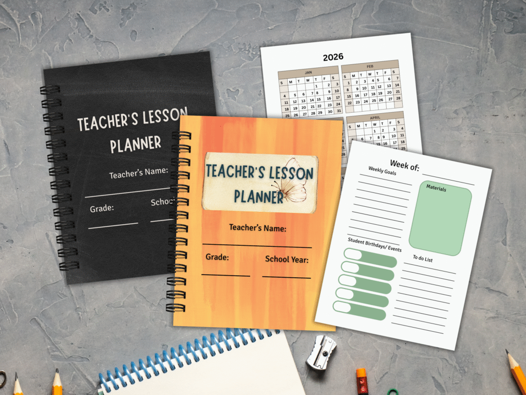 Image showing Teacher Printables & Resources on gray background with stationary materials