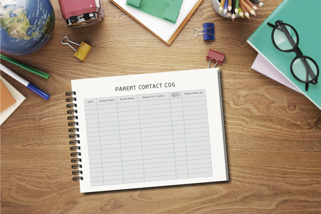 parent communication on table with other stationary materials